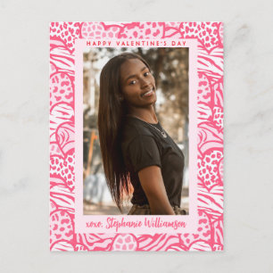 Happy Valentines Day Blush Pink Jungle Heart Photo Holiday Postcard