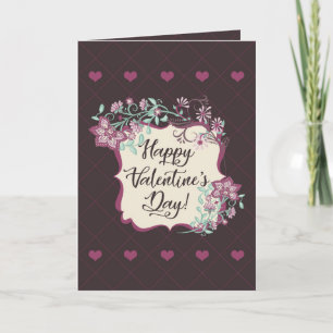 Happy Valentine's Day! Boho Pink Flowers Hearts Card