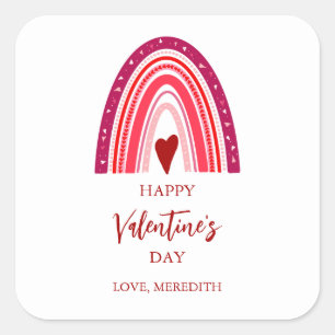 Happy Valentine's Day Boho Rainbow & Hearts Square Sticker
