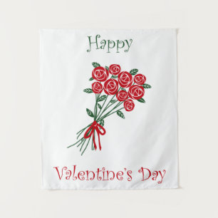 Happy Valentines Day Bouquet Of Red Flowers Tapestry