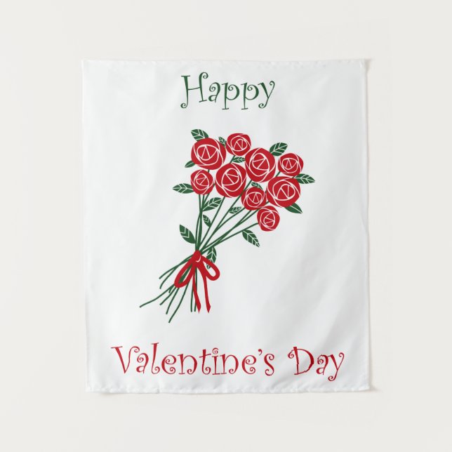 Happy Valentines Day Bouquet Of Red Flowers Tapestry (Front)