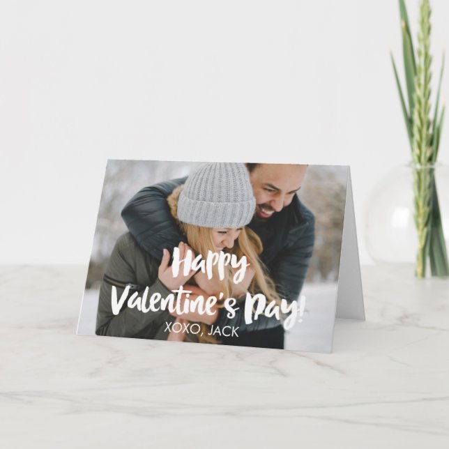 Happy Valentine's Day Brush Script Photo Card (Front)