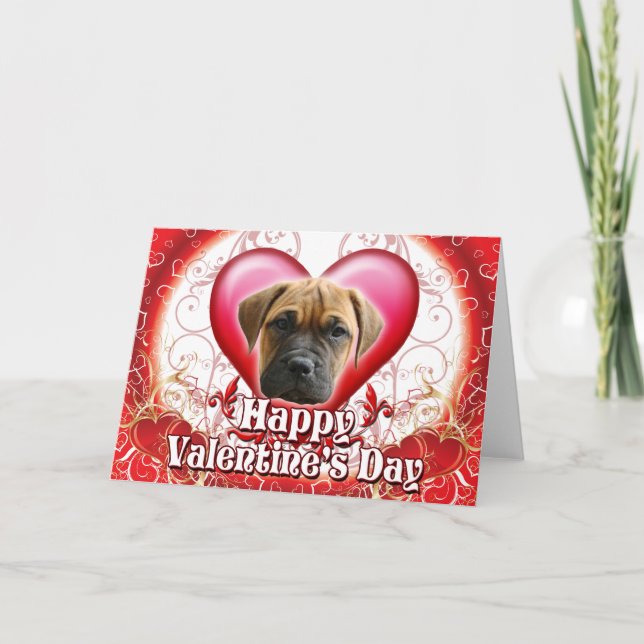 Happy Valentines Day Bull Mastiff Holiday Card (Front)