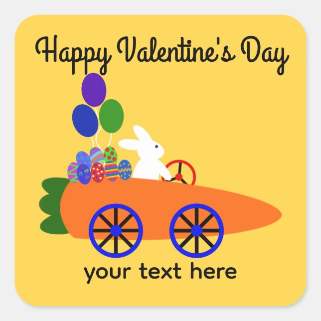 Happy Valentine's Day Bunny Carrot Car #3 Stickers (Front)