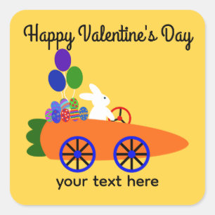 Happy Valentine's Day Bunny Carrot Car #3 Stickers