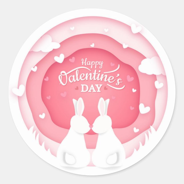 Happy Valentine's Day Bunny Rabbits | Love Classic Round Sticker (Front)