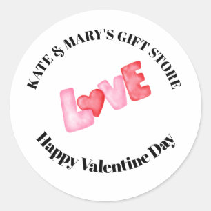 Happy Valentine's Day Business Name  Classic Round Sticker