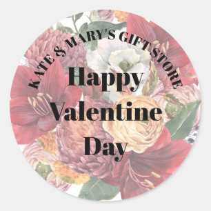Happy Valentine's Day Business Name  Classic Round Sticker
