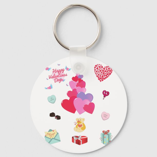 Happy Valentine's Day button keychain. Key Ring (Front)