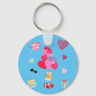 Happy Valentine's Day button keychain. Key Ring