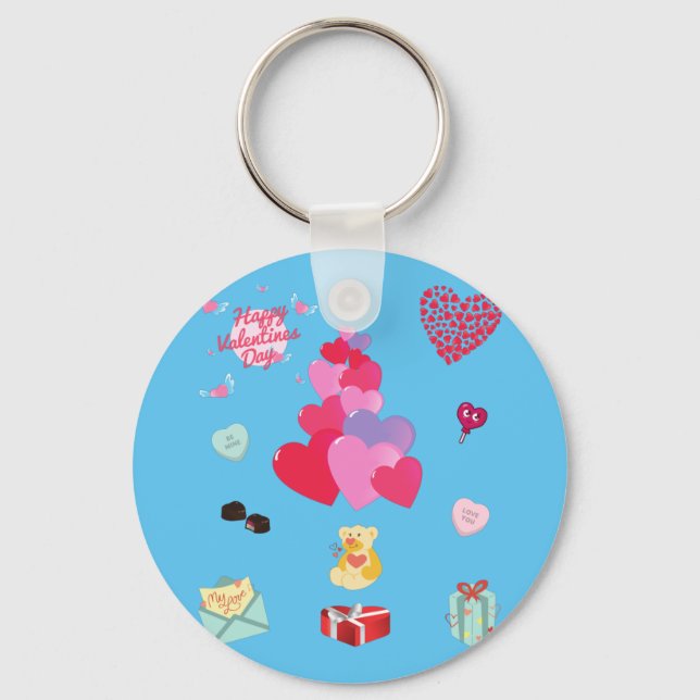Happy Valentine's Day button keychain. Key Ring (Front)