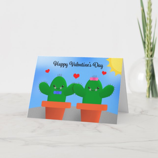 Happy Valentine's Day Cactus Illustration Humour  Holiday Card (Front)