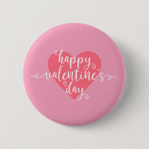 Happy Valentine's Day Calligraphy Pin Button