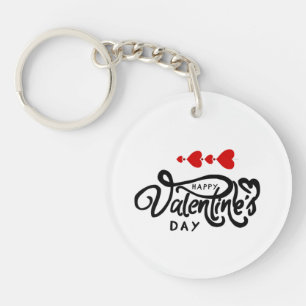 Happy Valentines Day calligraphy Red Hearts Arrows Key Ring