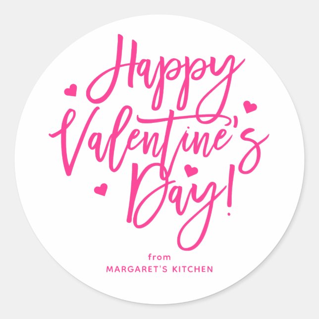 Happy Valentine's Day Calligraphy Script Classic Round Sticker (Front)