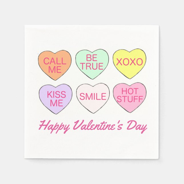 Happy Valentine's Day Candy Conversation Hearts Napkin (Front)