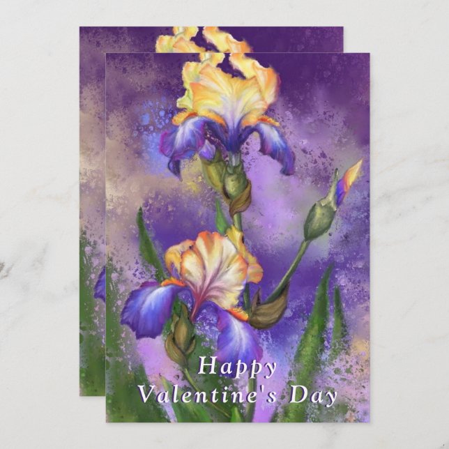 Happy Valentine's Day Card - Beautiful Iris Flower (Front/Back)