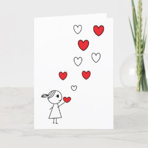 Happy Valentine's Day Card Girl Throwing Hearts