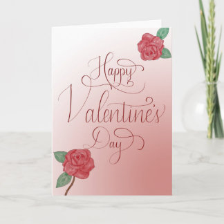 Happy Valentine's Day Card, Hand Lettered w/ Roses Holiday Card