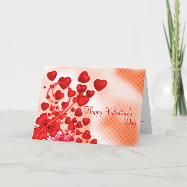 Happy Valentine's Day Card Hearts & Bow Red Dots (Front)
