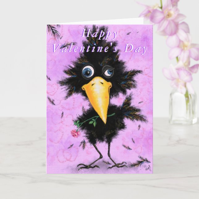 Happy Valentine's Day Card In Love Crow Romantic (Orchid)