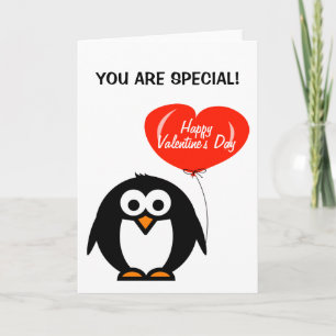 Happy Valentines day card   penguin and balloon