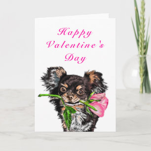 Happy Valentine's Day Card Pets with Rose