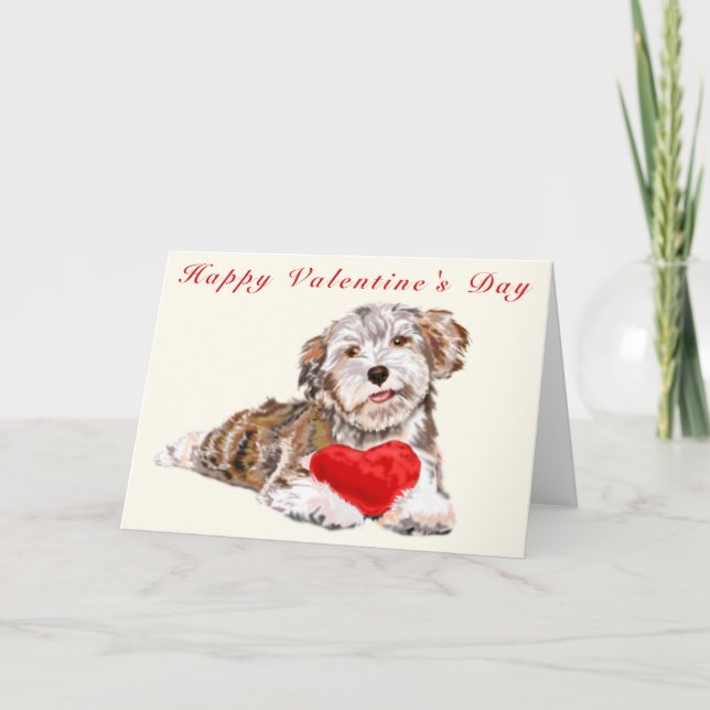 Happy Valentine's Day Card Puppy with Heart Gift (Front)