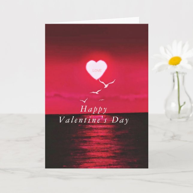 Happy Valentine's Day Card Sea Sunset Love Heart (Small Plant)
