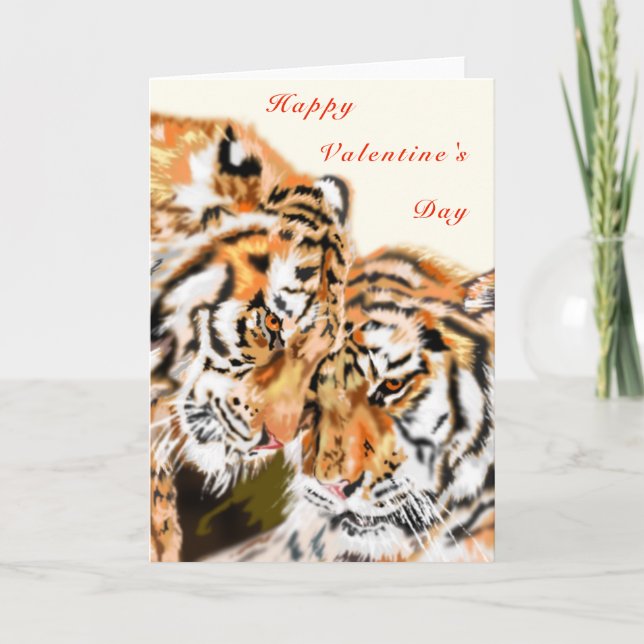 Happy Valentine's Day Card with Couple Tigers Hug (Front)