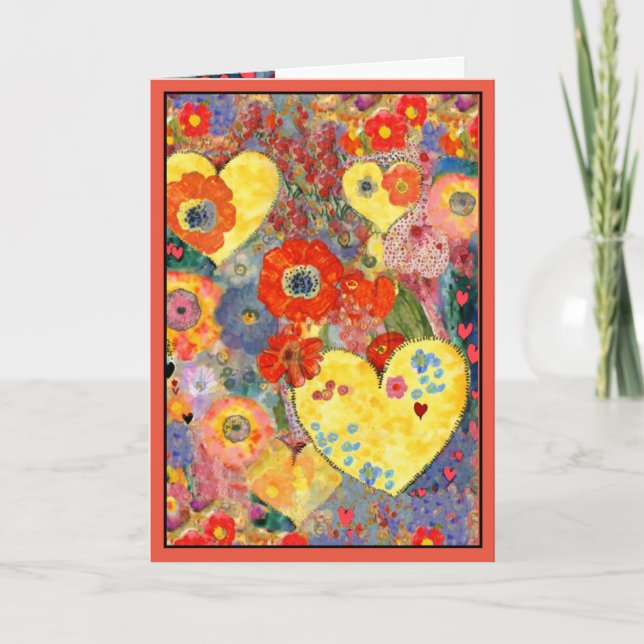 Happy Valentines Day card with hearts and flowers  (Front)