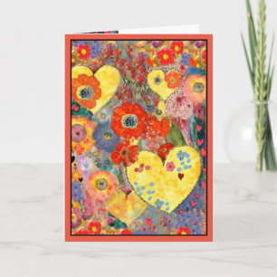 Happy Valentines Day card with hearts and flowers 