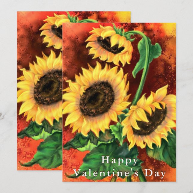 Happy Valentine's Day Card with Sunflowers (Front/Back)