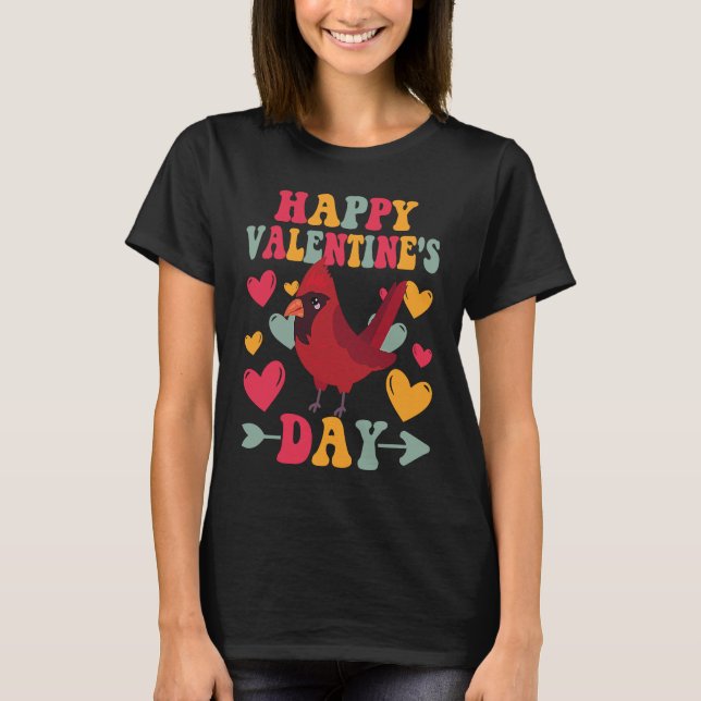 Happy Valentines Day Cardinal Heart Love Groovy T-Shirt (Front)