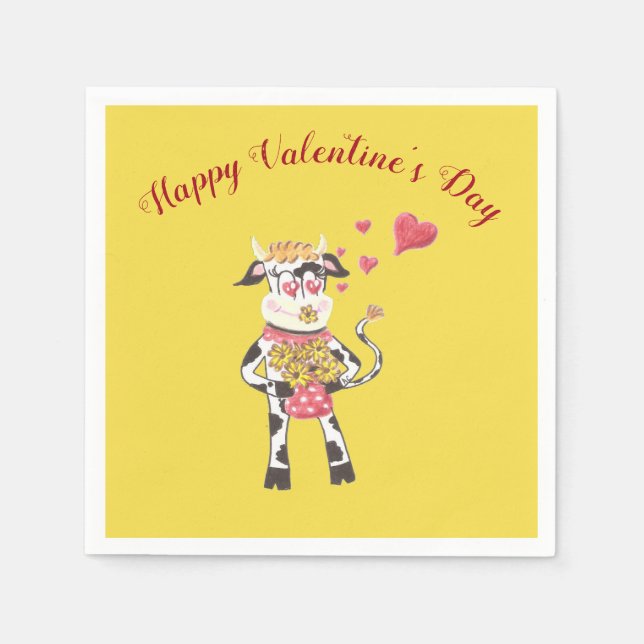 Happy Valentine's Day cartoon cow napkins (Front)