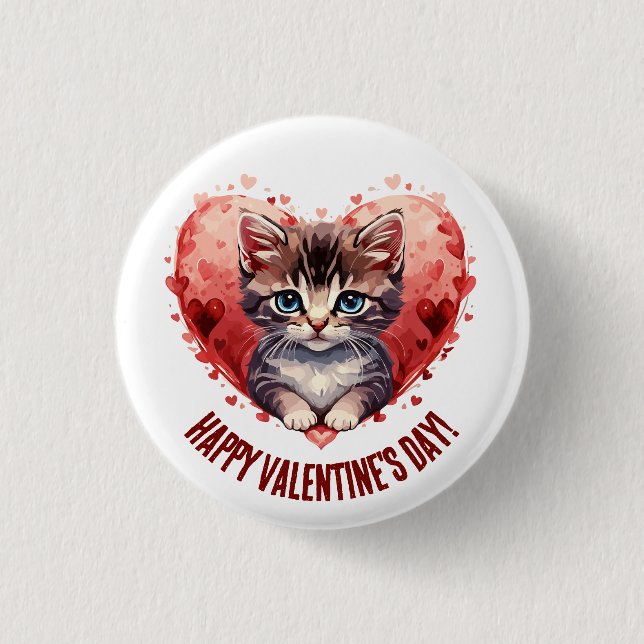 Happy Valentine's Day Cat Heart 3 Cm Round Badge (Front)