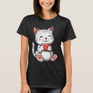 Happy Valentine's Day Cat Holding Heart T-Shirt