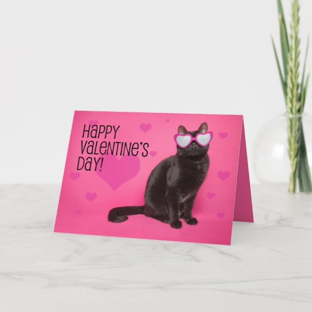 Happy Valentine's Day Cat in Glasses Humour Holiday Card (Front)
