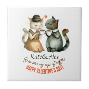 Happy Valentine's Day Cats Tile