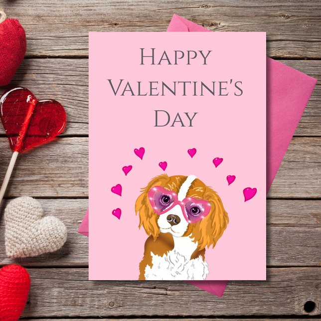 Happy Valentine's Day Cavalier King Sunglasses Holiday Card (Creator Uploaded)