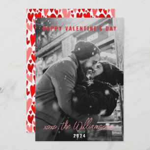 Happy Valentines Day Chic Red Hearts Couple Photo Holiday Card