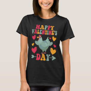Happy Valentines Day Chickens Heart Love Groovy T-Shirt