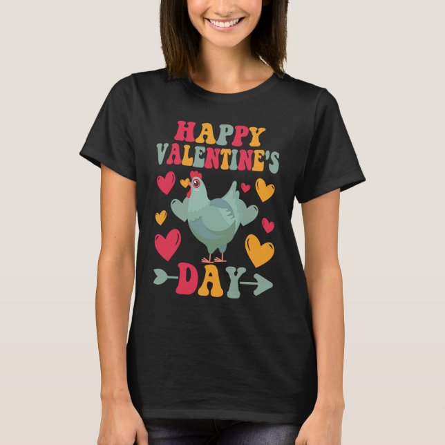 Happy Valentines Day Chickens Heart Love Groovy T-Shirt (Front)