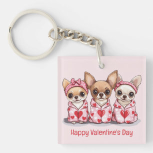Happy Valentines Day Chihuahua Dogs Key Ring