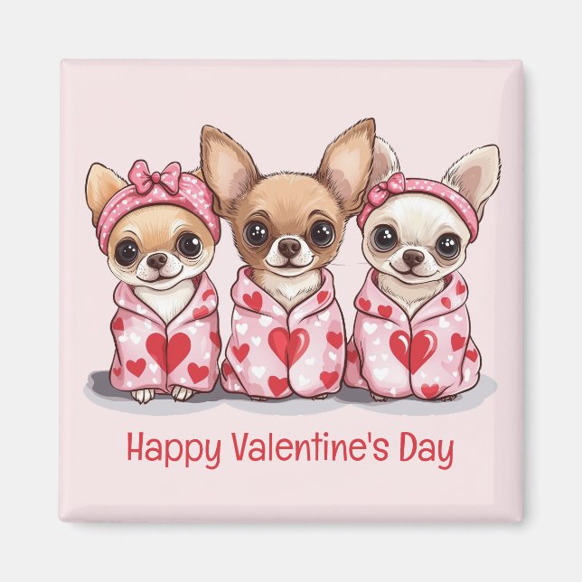 Happy Valentines Day Chihuahua Dogs Magnet (Front)