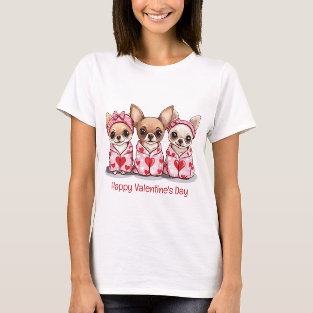 Happy Valentines Day Chihuahua Dogs T-Shirt (Front)