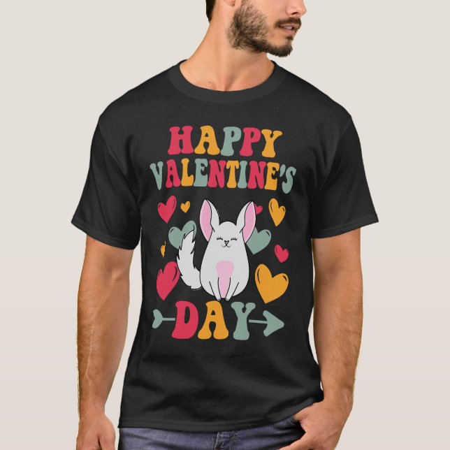 Happy Valentines Day Chinchilla Heart Love Groovy T-Shirt (Front)