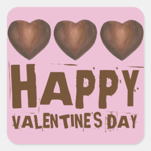 Happy Valentine's Day Chocolate Heart Candy Love Square Sticker