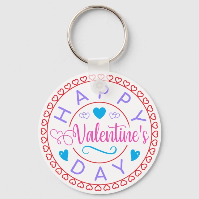 Happy Valentine's Day Circle Design-67127 Key Ring (Front)