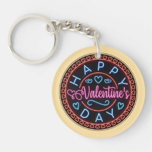 Happy Valentine's Day Circle Design-67128 Key Ring